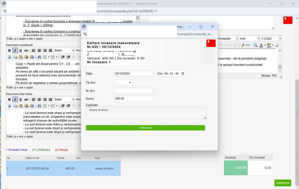 Aplicatie pentru evidenta lucrari de cadastru si documente