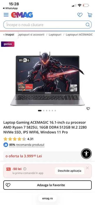 Laptop de gaming ACEMAGIC AMD Ryzen 7 5825U