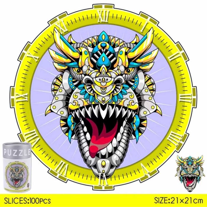 Дракон | Дървен пъзел часовник с части на животни / 9 модела