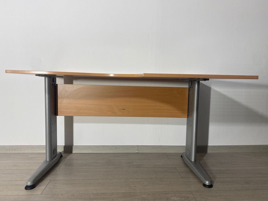 Birou Mare, Profesional, Lemn Stejar Deschis, Picioare Metalice