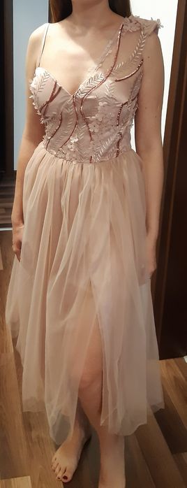 Rochie eleganta midi roz prăfuit