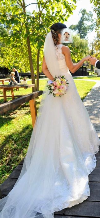 Rochie de mireasă LA SPOSA (Pronovias), A-line, dantelă și trenă