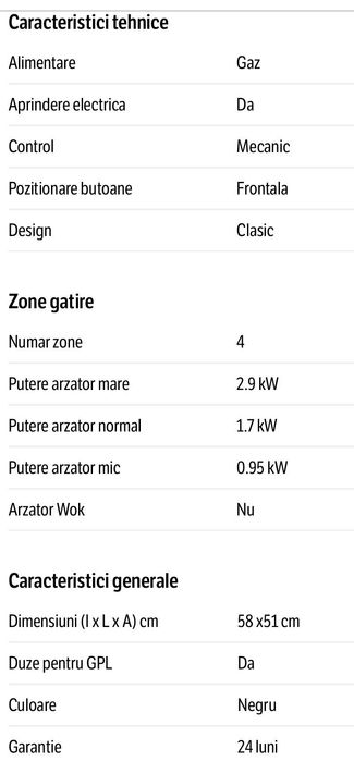 Plită pe gaz nou Vision Chef cu aprindere electrică
