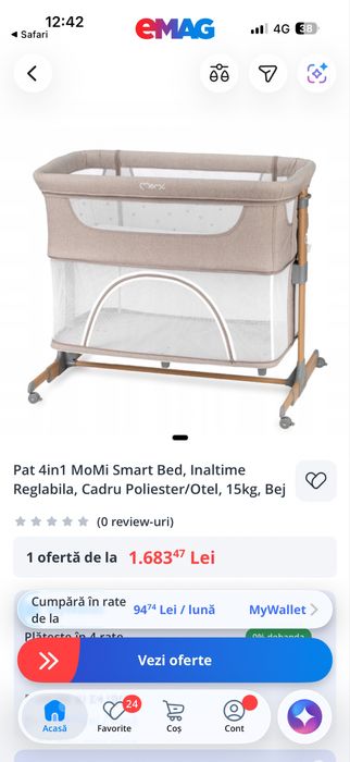 Pătuț bebe Momi smart multifunctional si saltea cocos plus câteva lenjerii bumbac!