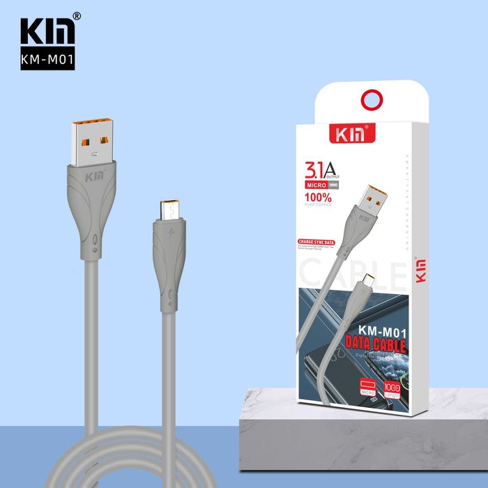 Кабель для зарядки KIN KM01, Micro-USB, 3A, быстрая передача, 1 м