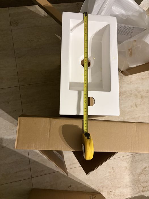 Set mobilier baie Kometmöbel 40 cm cu lavoar și mască, alb lucios, preasamblat
