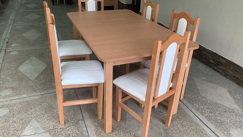 Scaune cu spatar si mese din lemn masiv fag (producator)