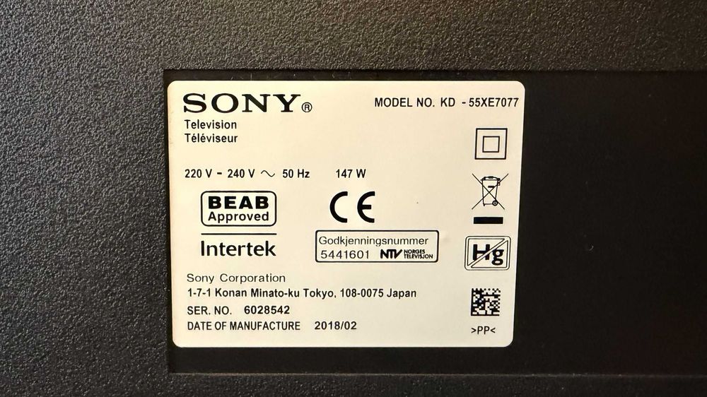 Sony Bravia 55XE7077 2018 55" / 139 cm / 4K Ultra HD / cu DEFECT - se restarteaza ocazional