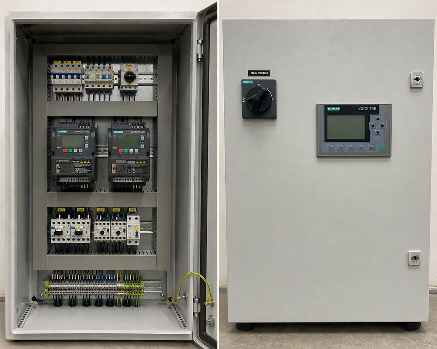 Automatizare pompe / spălătorie auto / instalații industriale – panou PLC Siemens