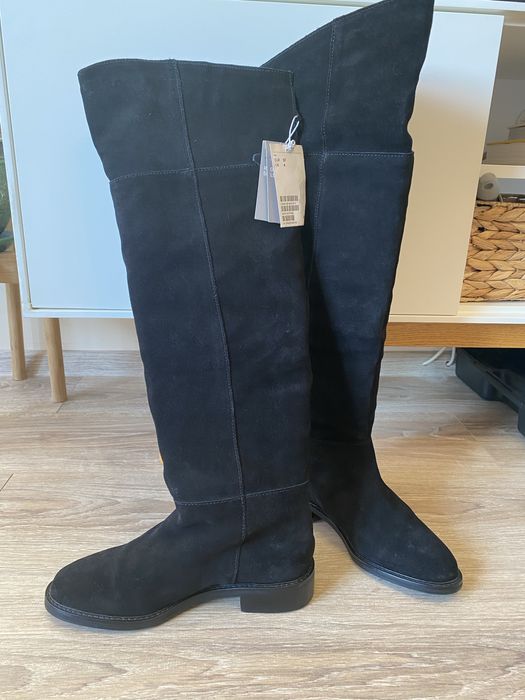 Ботуши до коляното естествен велур