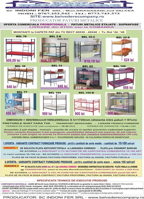 Paturi Metalice Etajate-suprapuse | diverse modele | Producător Direct