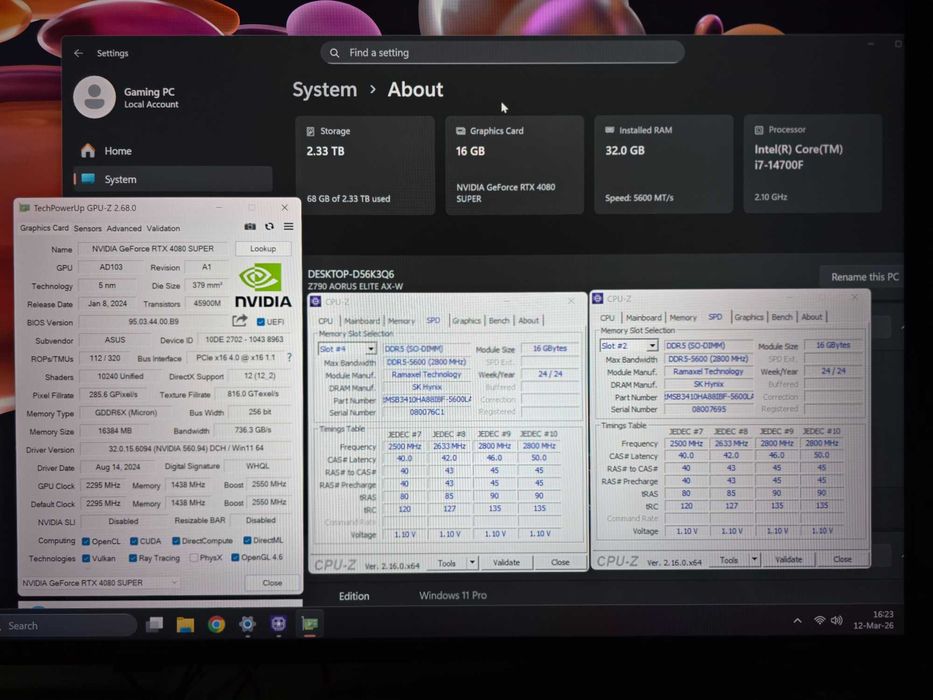 PC gaming i7-14700F, 32GB DDR5 SSD 2.5TB M.2 NVMe