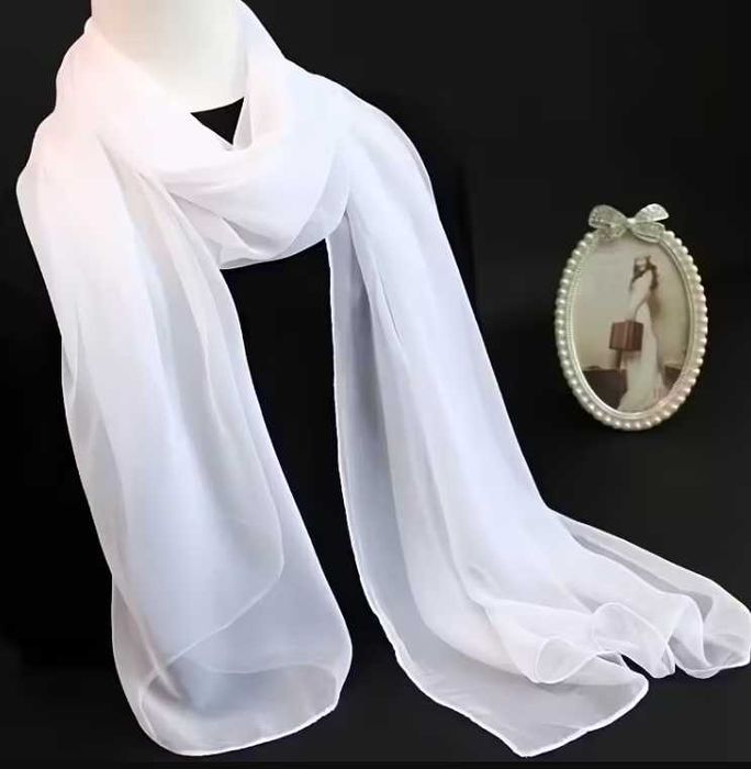 Булчински бял шал от шифон – лек и ефирен аксесоар за сватба, парти