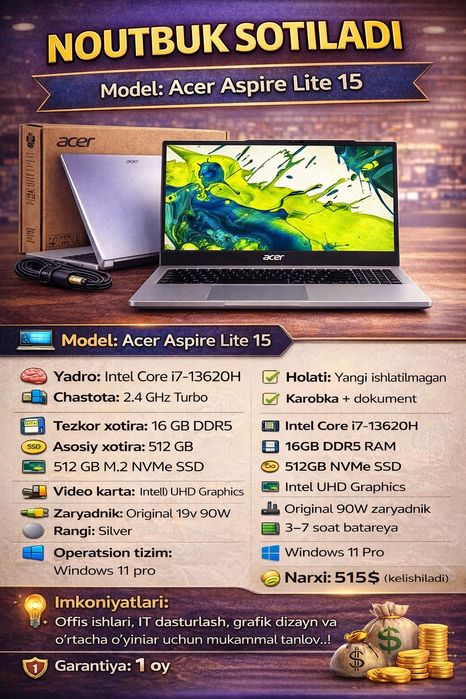 Noutbuk Acer Aspire lite 15