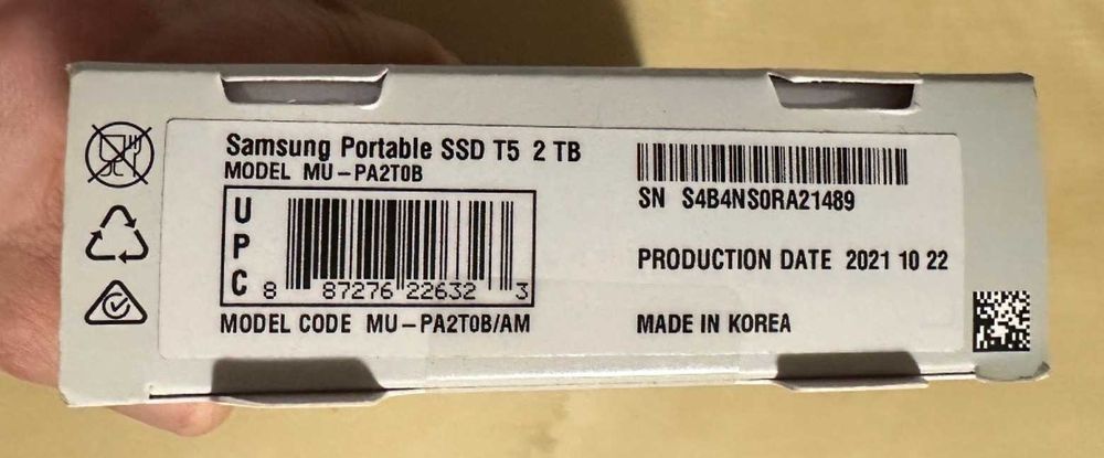 Чисто Нов Запечатан 2TB Samsung Portable SSD T5 mSATA SSD 2.5 2TB USB 3.1 (MU-PA2T0B)