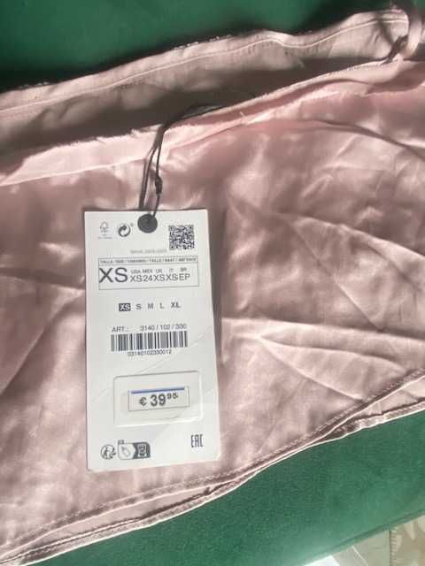 39 EUR Zara top crop scurt bretele roz pudra satinat