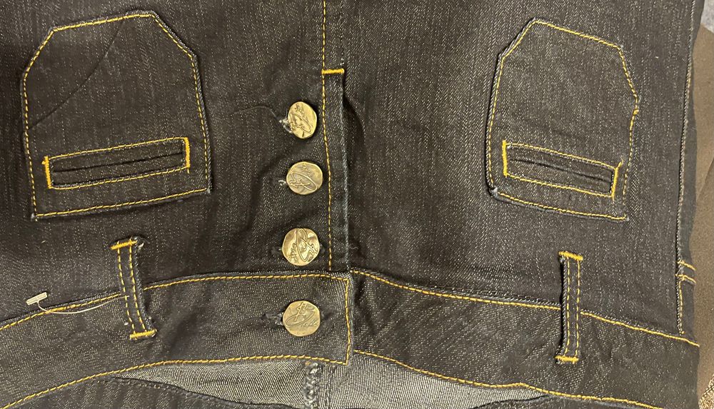Blugi Bershka Denim L/40/12 evazați, cu buzunare aplicate, bleumarin