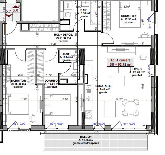 Apartament 4 Camere, 92,7 mp + Balcon 11,8 mp | Elite City, Marasti