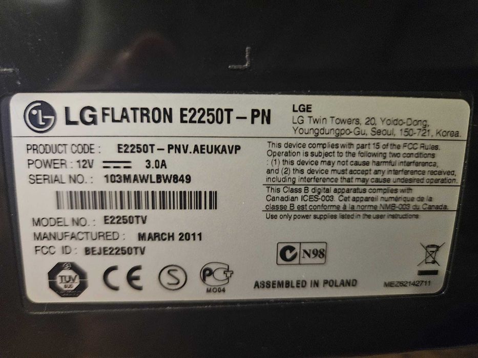 Monitor LG FLATRON E2250T 21.5"
