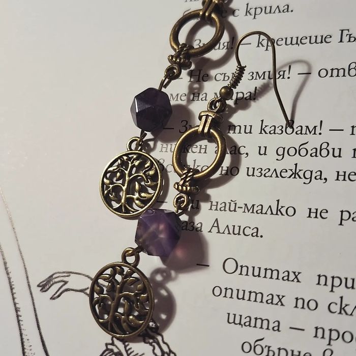 Обеци-кристали, пентаграм, Demon slayer, луна, готик, бохо, молец