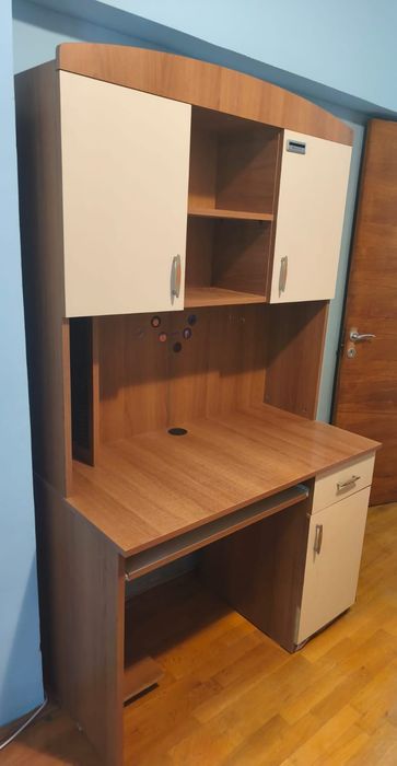 Birou 110X60 cm, cu Bibliotecă; Masă de Lucru cu Uși și Glisieră