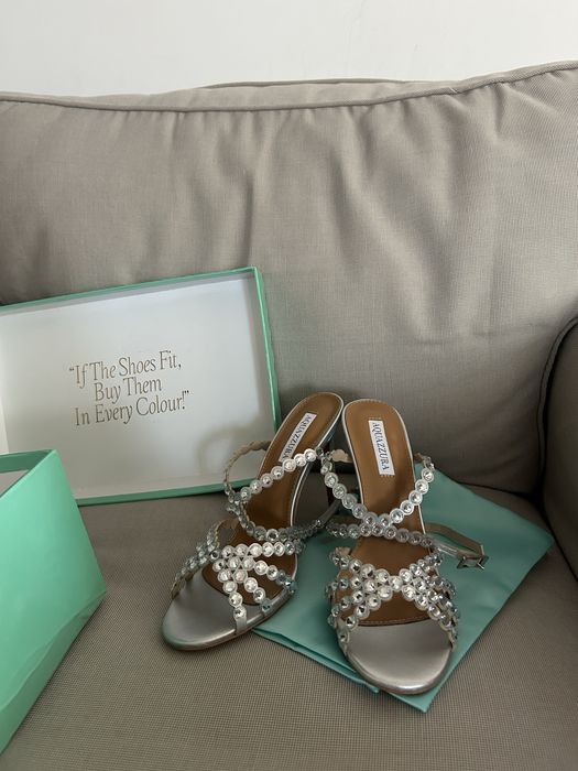 Sandale Aquazzura Tequilla 105 silver piele naturala-38,5