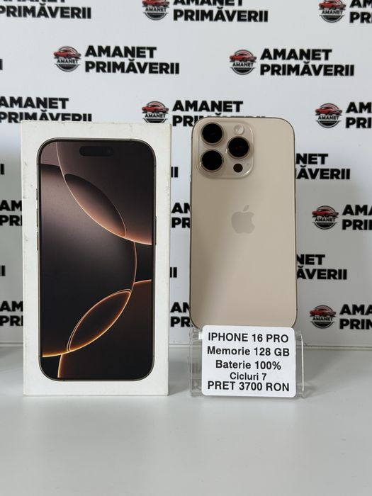 Iphone 16 PRO Desert 100% Baterie 7 Cicluri Garantie