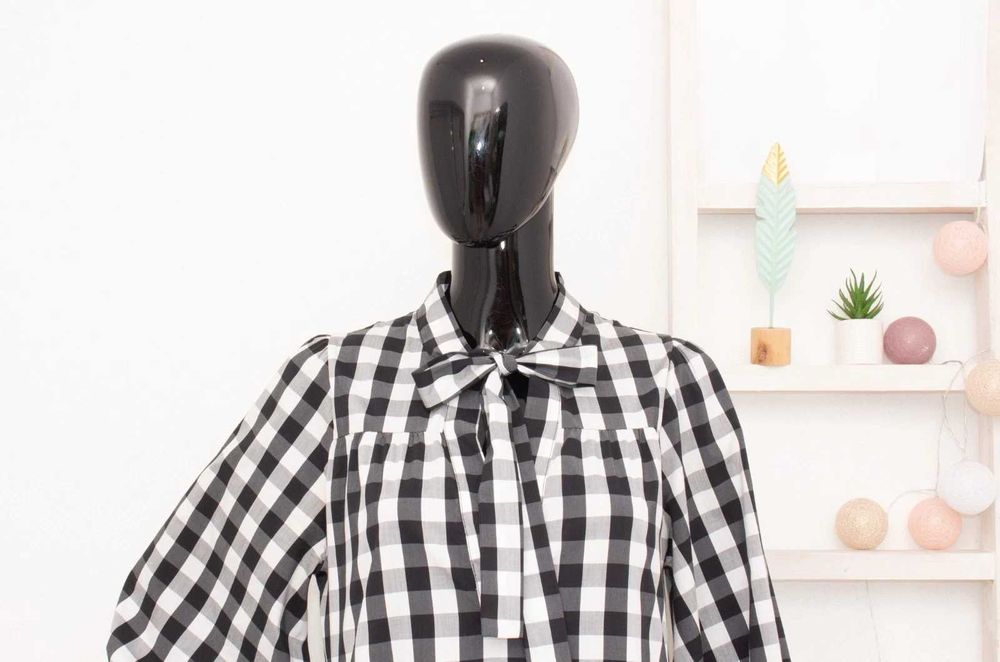 Otto D'Ame дизайнерска дамска рокля в каре черно бяла миди дължина 38