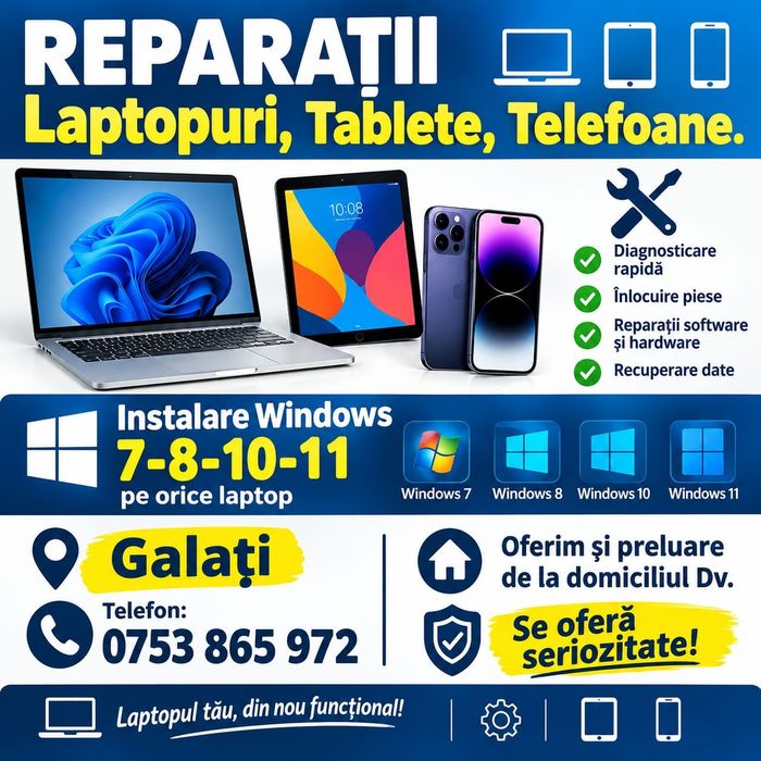 Reparații desktop/laptop/tablete/telefoane