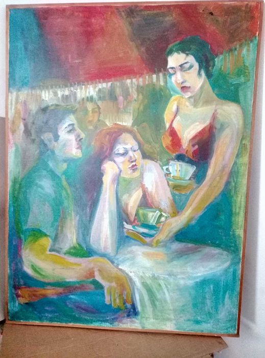 СЪБЛАЗЪН Стара МАСЛЕНА КАРТИНА 80/60см. Импресия