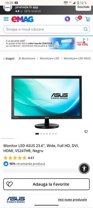 Monitor LED ASUS 23.6", Wide, Full HD, DVI, HDMI, VS247HR, Negru