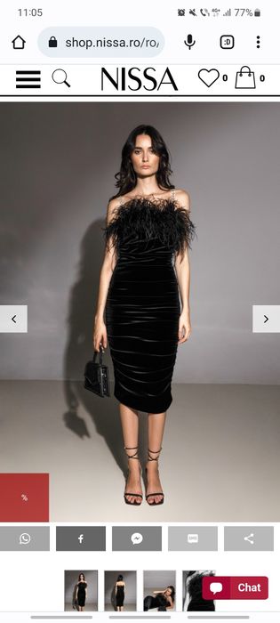 Rochie Nissa din catifea, cu pene de struț mărime Nissa 40, 850 Ron