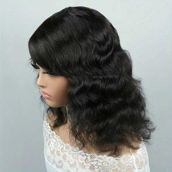 Естествена чуплива перука с бретон