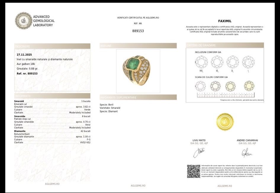 Inel aur 18k cu smaralde si diamante