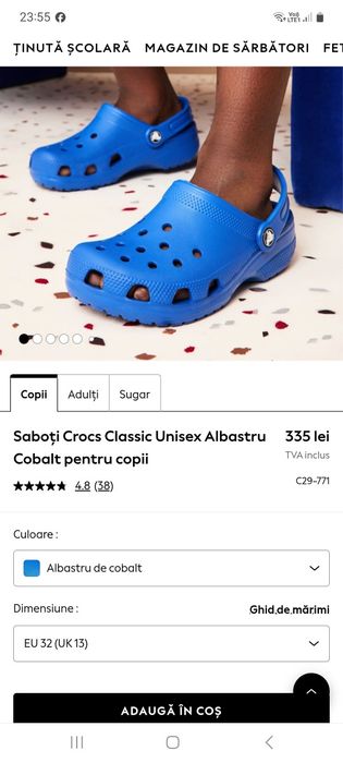 Saboți CROCS Classic Clogs, sandale, papuci plajă, mărimea J1 sau Nr. 32-33 EU unisex