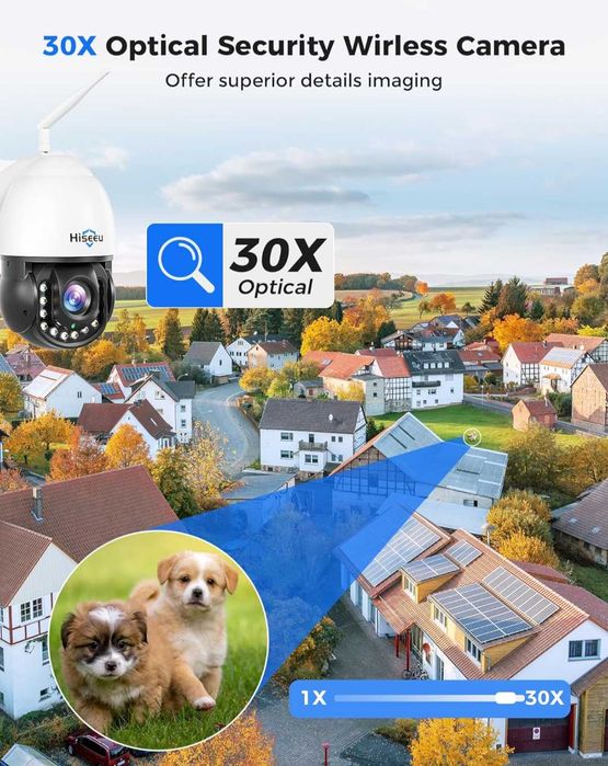 Безжична охранителна камераHiseeu 30Xоптично увеличение3MP PTZ 250фута