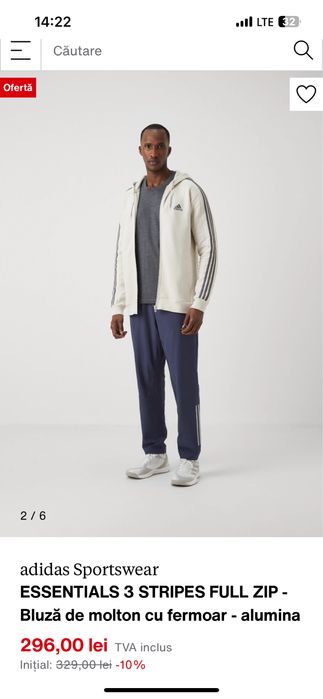 Bluză Adidas de molton cu fermoar alba cu dungi camo