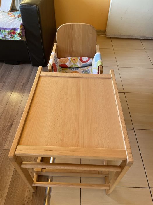 Детско дървено столче за хранене 2в 1