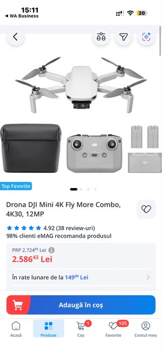 Drona dji mini 4k fly more combo noua sigilata 3 baterii husa incarcat