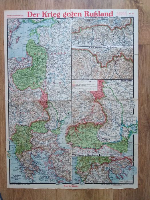 Harta germana veche militara razboi  WW1 Rusia Romania Europa harti