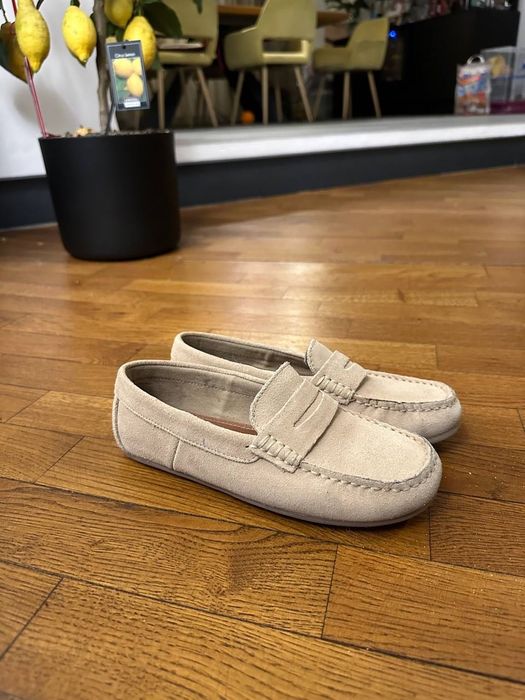 Mocasini copii Zara din piele intoarsa bej - mărime 33