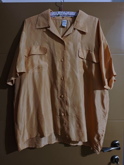 Копринена мъжка риза цвят праскова