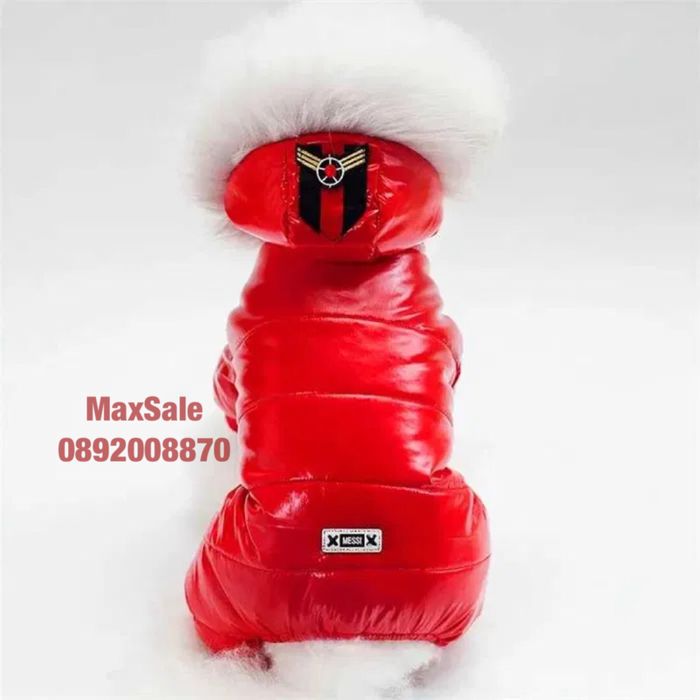 Зимно яке за куче елече худи сако палто с пухена шапка червено