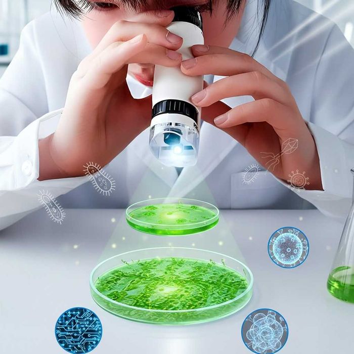 Преносим микроскоп с LED светлина, 60x-120x увеличение и стойка