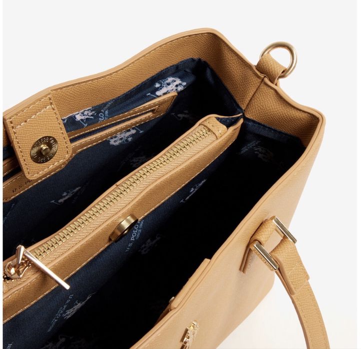 Geanta de umar US Polo Assn. Jones culoare biscuit, bretea detasabila