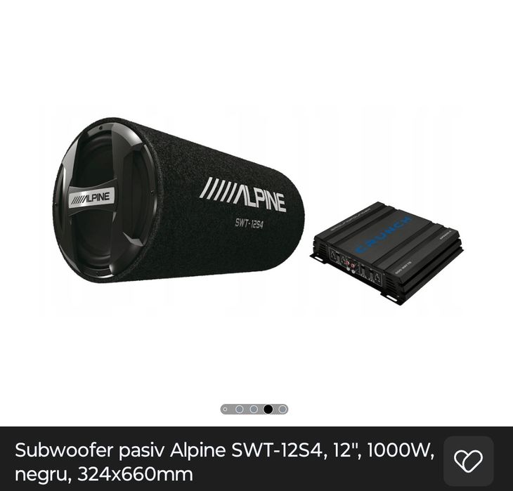 Amplificator Magnat, 500W, Subwoofer pasiv Alpine SWT-12S4, 12", 1000W, negru, 324x660mm