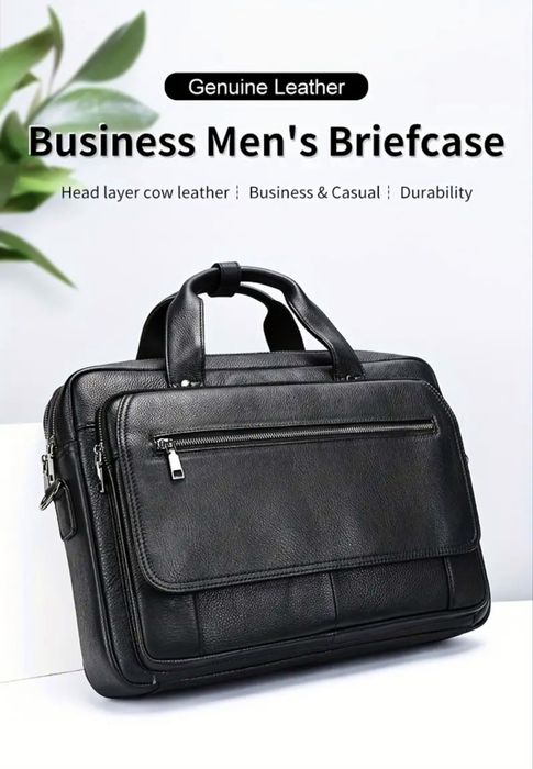 Мъжка кожена бизнес чанта/Професионално куфарче за лаптоп -10%Промоция