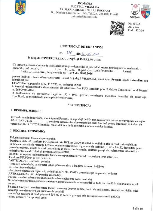 Teren Intravilan Focsani (Dedeman - Livada)