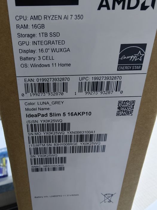 Laptop Lenovo IdeaPad Slim 5 16AKP10 cu procesor AMD Ryzen AI 7 1TB