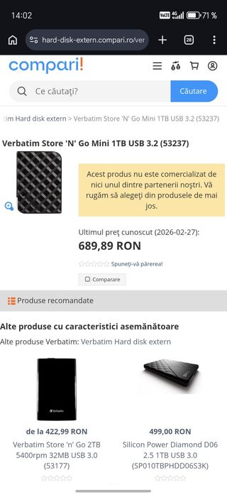 SSD extern Verbatim Store 'n' Go Mini 1TB, USB 3.2 Gen 1